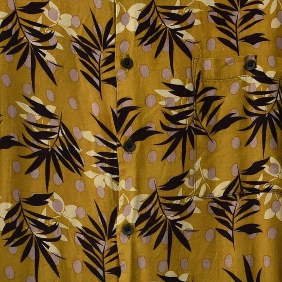 Bruno Banani Mens Caramel Black Button Up Shirt Floral Dot Short Sleeve 2XL - Picture 3 of 9